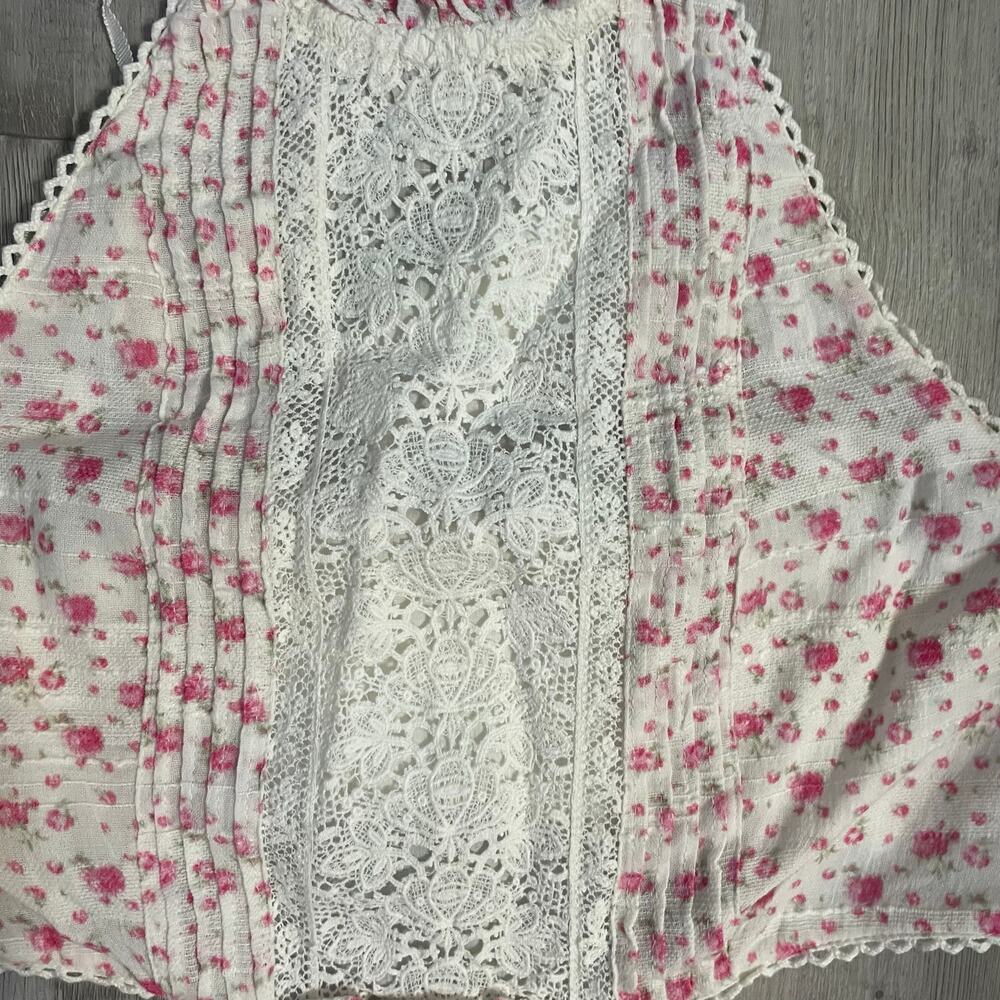 NWT LoveShackFancy Kesia mini dress with a floral print and lace accents. Size L - Picture 15 of 16
